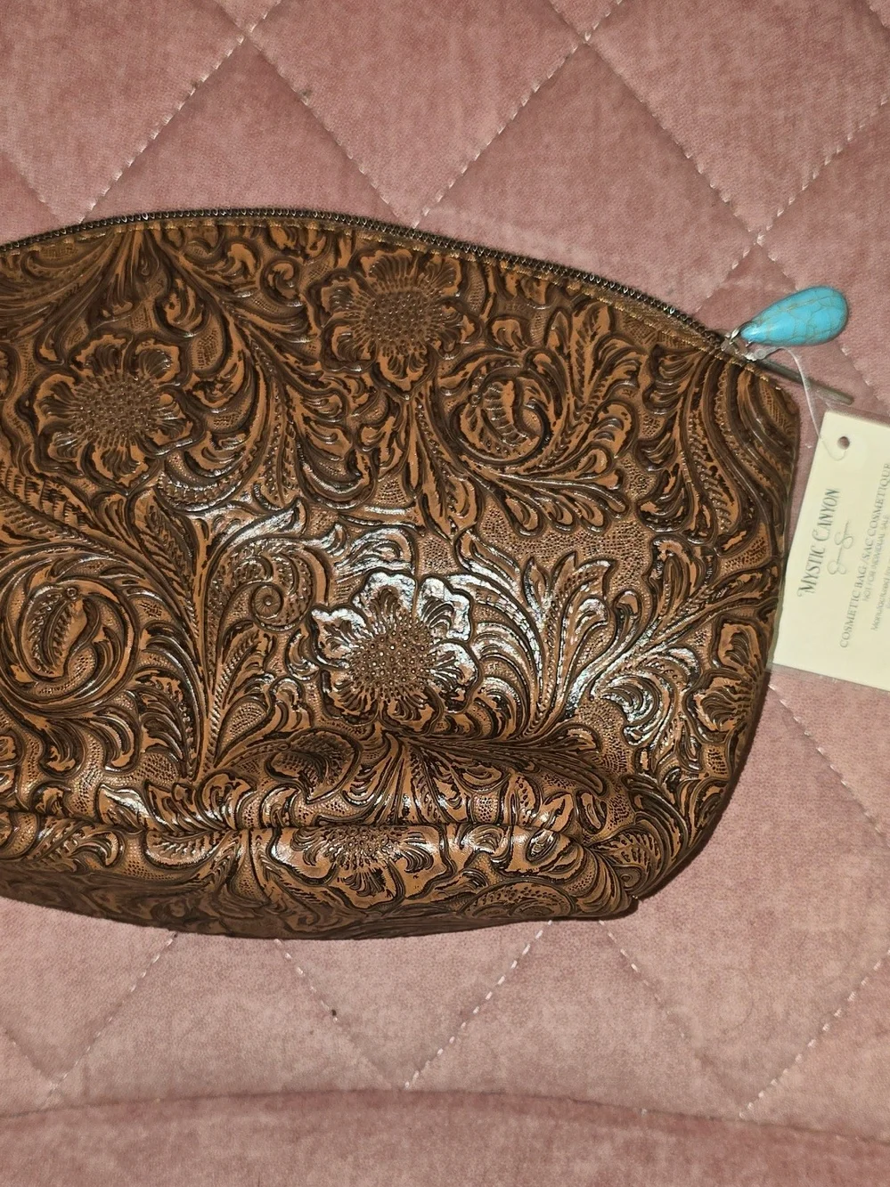 Jessica Simpson Mystic Canyon Tooled Floral Leather Cosmetic Bag - Brown